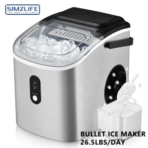 Euhomy Countertop Ice Maker Machine with Handle, 26 lbs/24H, 9 Cubes in 6 Mins, Auto-Cleaning Portable Ice Maker,Silver