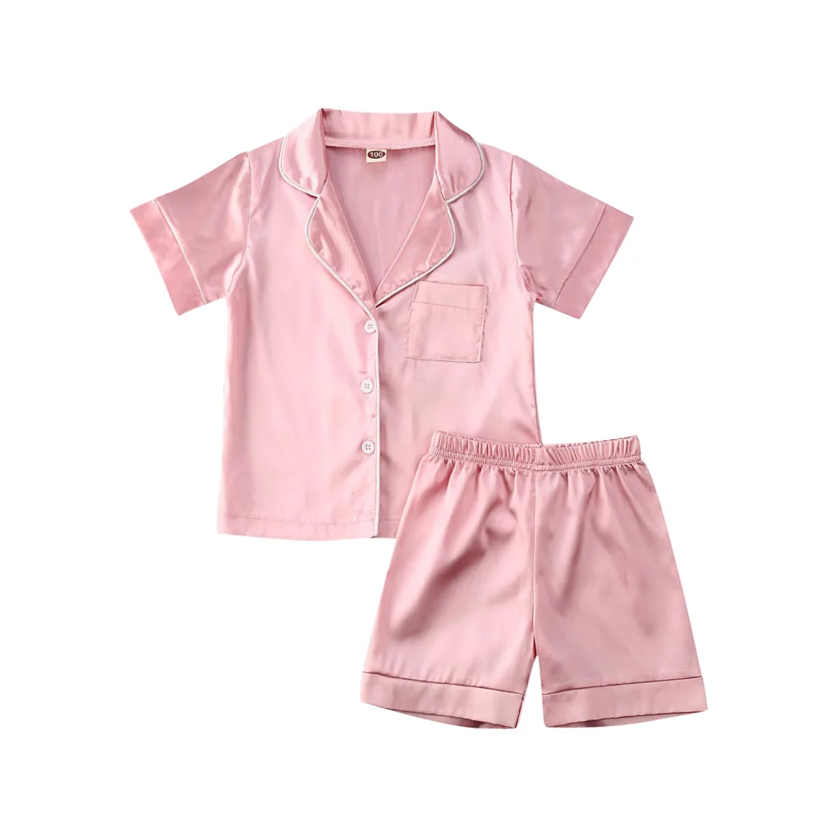 Pudcoco US Stock 1-6T Kids Baby Boys Girls Silk Pajamas Sleepwear Outfit Short Sleeve Solid Shirt + Pants Nightwear Set - Image 7