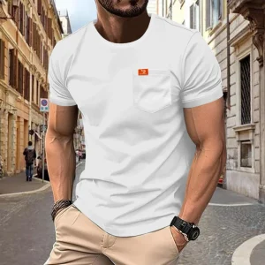 2024 independent station cross-border spring and summer new men's plus size solid color T-shirt fashion casual breathable pocket