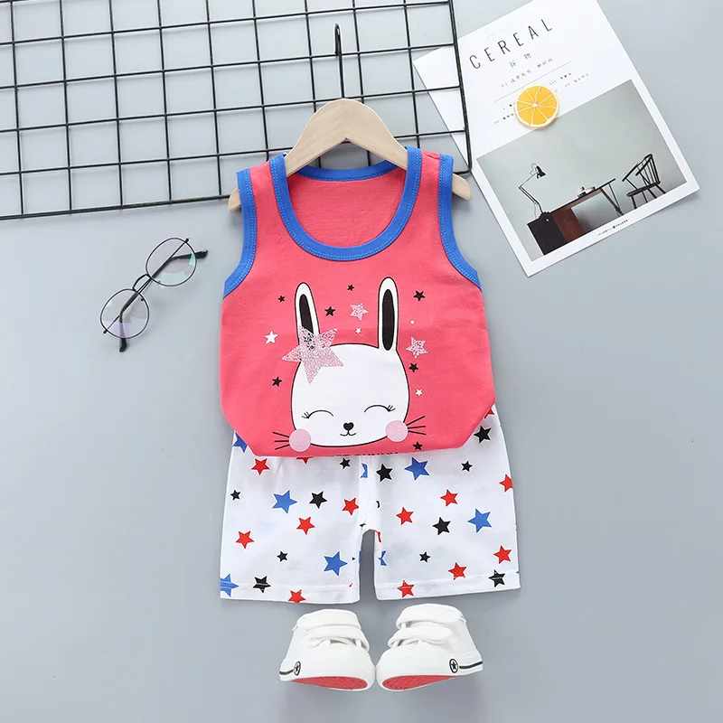 2025 New Summer Children Clothing Set Boys Girls Sleeveless Shorts Children's Suspenders Baby Vest set Kids Clothes - Image 3
