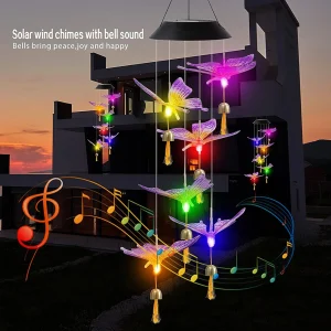 Colorful Wind Chimes LED Solar Lights Hummingbird Butterfly Shape Outdoor Yard Garden Decor Window Porch Home Accessories