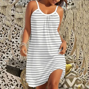 2025 Women's Summer Sleeveless Print Casual Dress Summer Dress for Holiday Women Clothing Stripe Summer Dress White Dress