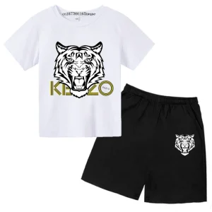 3-13 Years Kids Tiger Head Summer 2pcs Leisure Breathable T-shirts+Pants Sports Suits Boys Girls Casual Outfits Children Clothes