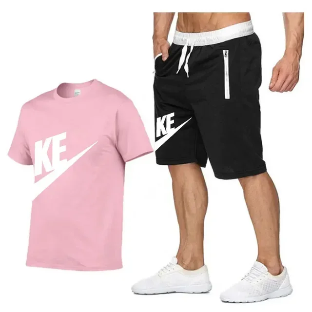 2025 Summer men's printed round neck short-sleeved T-shirt + five-point shorts two-piece fitness sports fashion leisure suit - Image 10