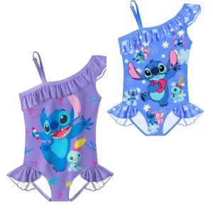 Disney Stitch Girl One-Piece Swimsuit Kawaii Ruffle Edge Swimwear Anime Surrounding Fashion Clothing Girl Gifts