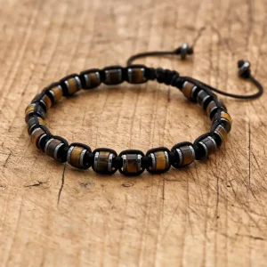Handmade Man Jewelry Tiger Eye Stone Hematite Braided Bracelet Charm Bracelet for Couple