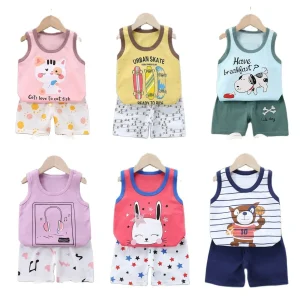 2025 New Summer Children Clothing Set Boys Girls Sleeveless Shorts Children's Suspenders Baby Vest set Kids Clothes