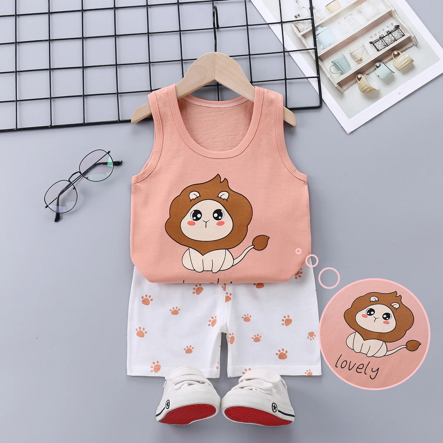 2025 New Summer Children Clothing Set Boys Girls Sleeveless Shorts Children's Suspenders Baby Vest set Kids Clothes - Image 6