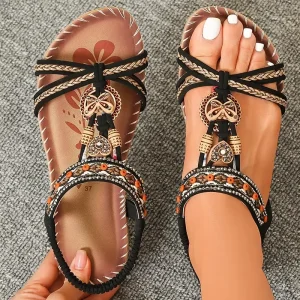 Women's Sandals Bohemia Style Summer Sandals Women Soft Bottom Low Heels Sandals Shoes Woman Non-slip Shoes Summer Footwear