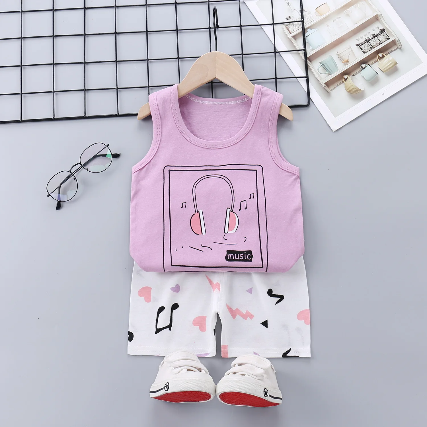2025 New Summer Children Clothing Set Boys Girls Sleeveless Shorts Children's Suspenders Baby Vest set Kids Clothes - Image 19
