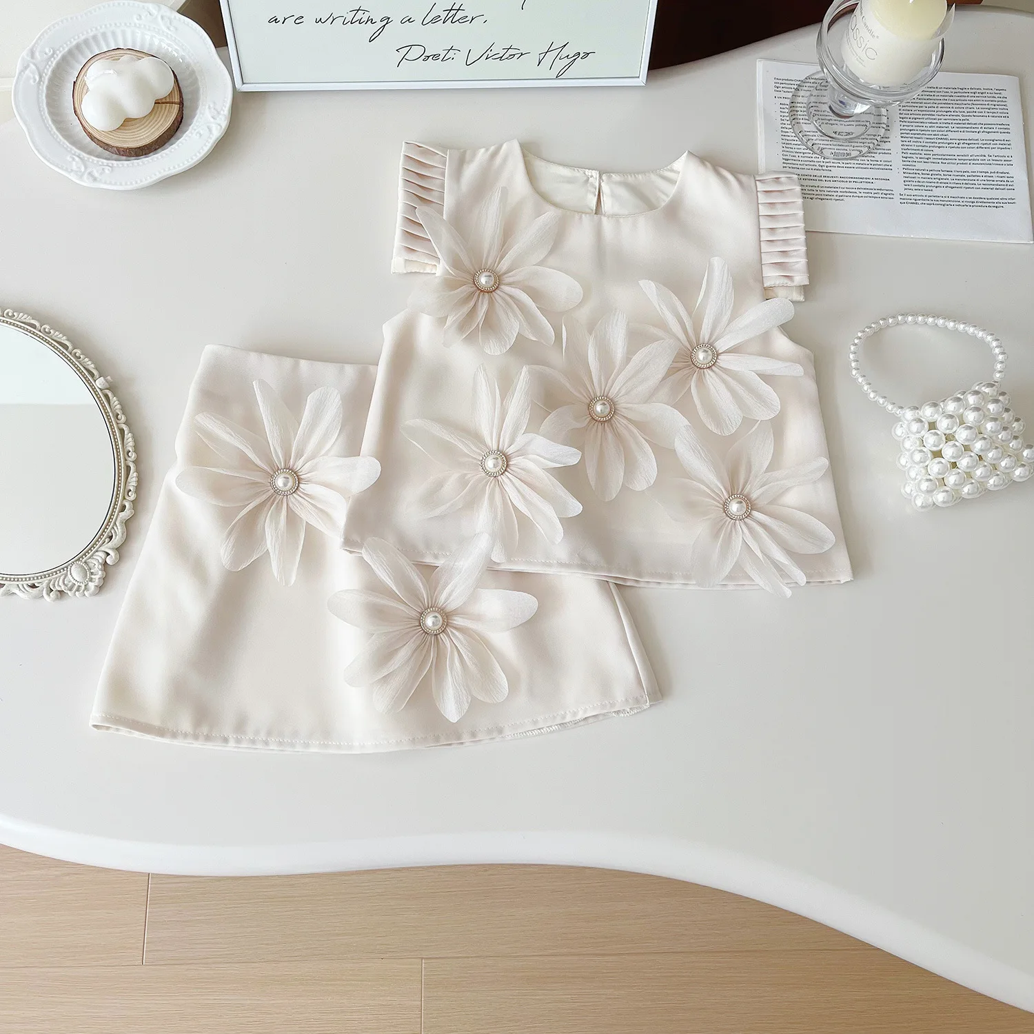 Children's Clothing Sets Three-dimensional Flower Small Flying Sleeve Doll Shirt + Shorts T2pcs Sets Baby Girl Clothes Set - Image 6