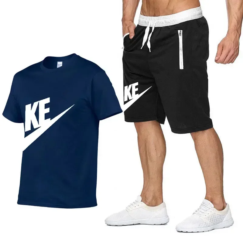 2025 Summer men's printed round neck short-sleeved T-shirt + five-point shorts two-piece fitness sports fashion leisure suit - Image 6