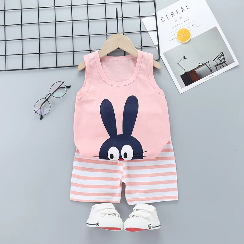 2025 New Summer Children Clothing Set Boys Girls Sleeveless Shorts Children's Suspenders Baby Vest set Kids Clothes - Image 2