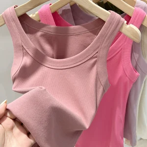 zjaiss Women Solid Round Neck Ribbed Tank Top Camisole Women 2025 Summer Basic Elastic Tank Top O Neck Solid Tank Top