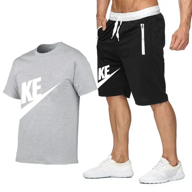 2025 Summer men's printed round neck short-sleeved T-shirt + five-point shorts two-piece fitness sports fashion leisure suit - Image 11