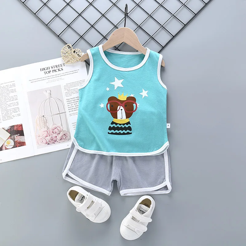 2025 New Summer Children Clothing Set Boys Girls Sleeveless Shorts Children's Suspenders Baby Vest set Kids Clothes - Image 21