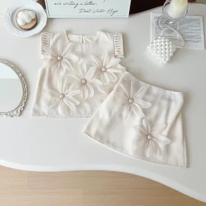 Children's Clothing Sets Three-dimensional Flower Small Flying Sleeve Doll Shirt + Shorts T2pcs Sets Baby Girl Clothes Set