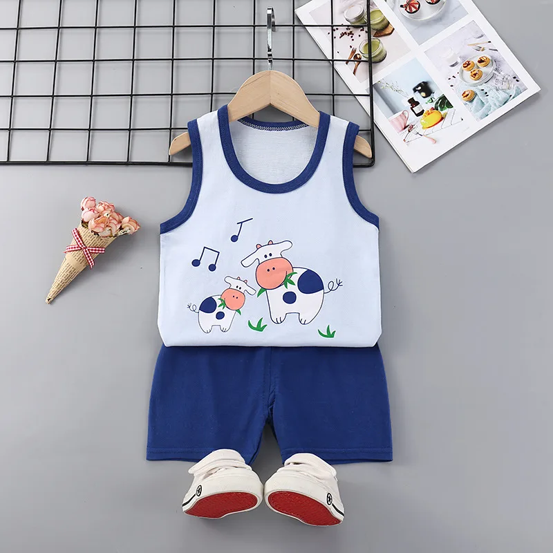 2025 New Summer Children Clothing Set Boys Girls Sleeveless Shorts Children's Suspenders Baby Vest set Kids Clothes - Image 4