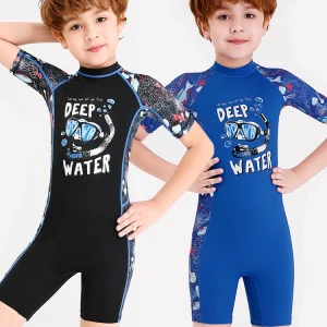 One-Piece Swim Suits Sportswear Girls Boys Summer Swimwear Children Swimsuits Kid Short Sleeve Quick Drying Sun Protection