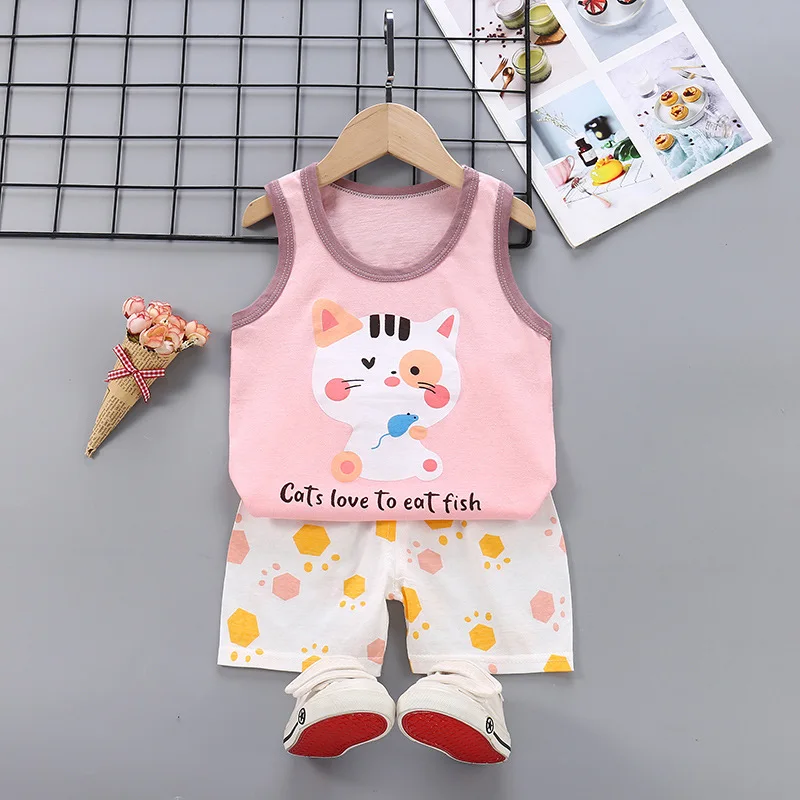2025 New Summer Children Clothing Set Boys Girls Sleeveless Shorts Children's Suspenders Baby Vest set Kids Clothes - Image 24