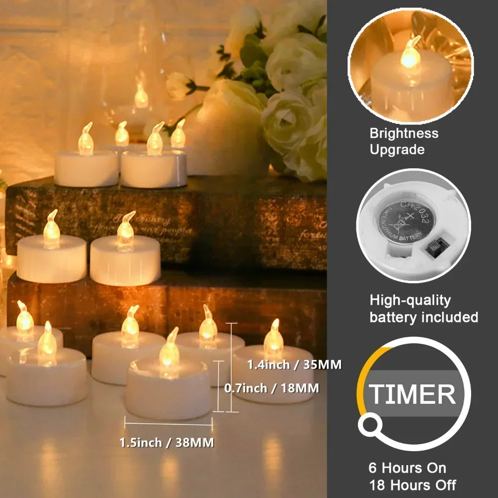 Flameless Flickering LED Tea Lights with Timer 6 Hours On & 18 Hours Off in 24Hours Cycle Automatically LED Votive Candles Light - Image 2