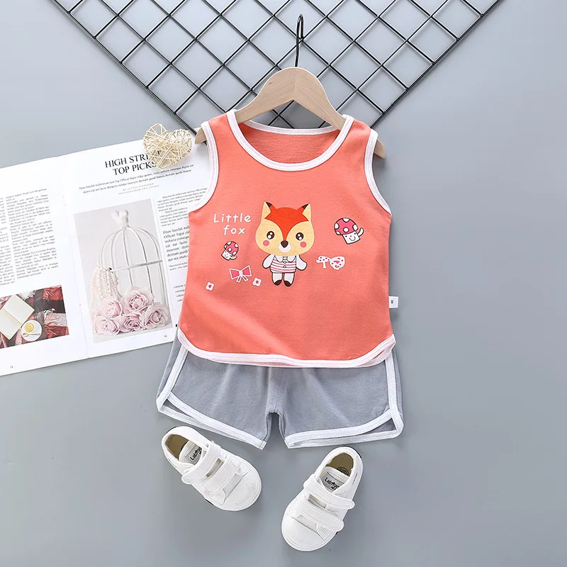 2025 New Summer Children Clothing Set Boys Girls Sleeveless Shorts Children's Suspenders Baby Vest set Kids Clothes - Image 14