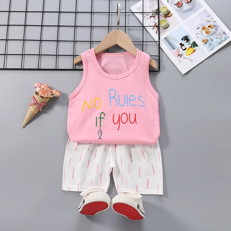 2025 New Summer Children Clothing Set Boys Girls Sleeveless Shorts Children's Suspenders Baby Vest set Kids Clothes - Image 17