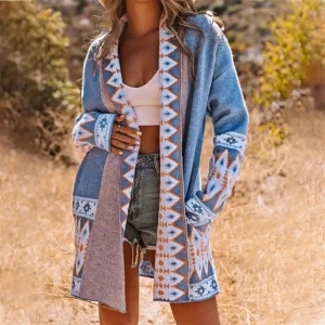 Cardigan for Women Autumn/Winter New Bohemian Knit Printing Sweaters Coats Fashion Casual Loose Ethnic Style Women's Clothing