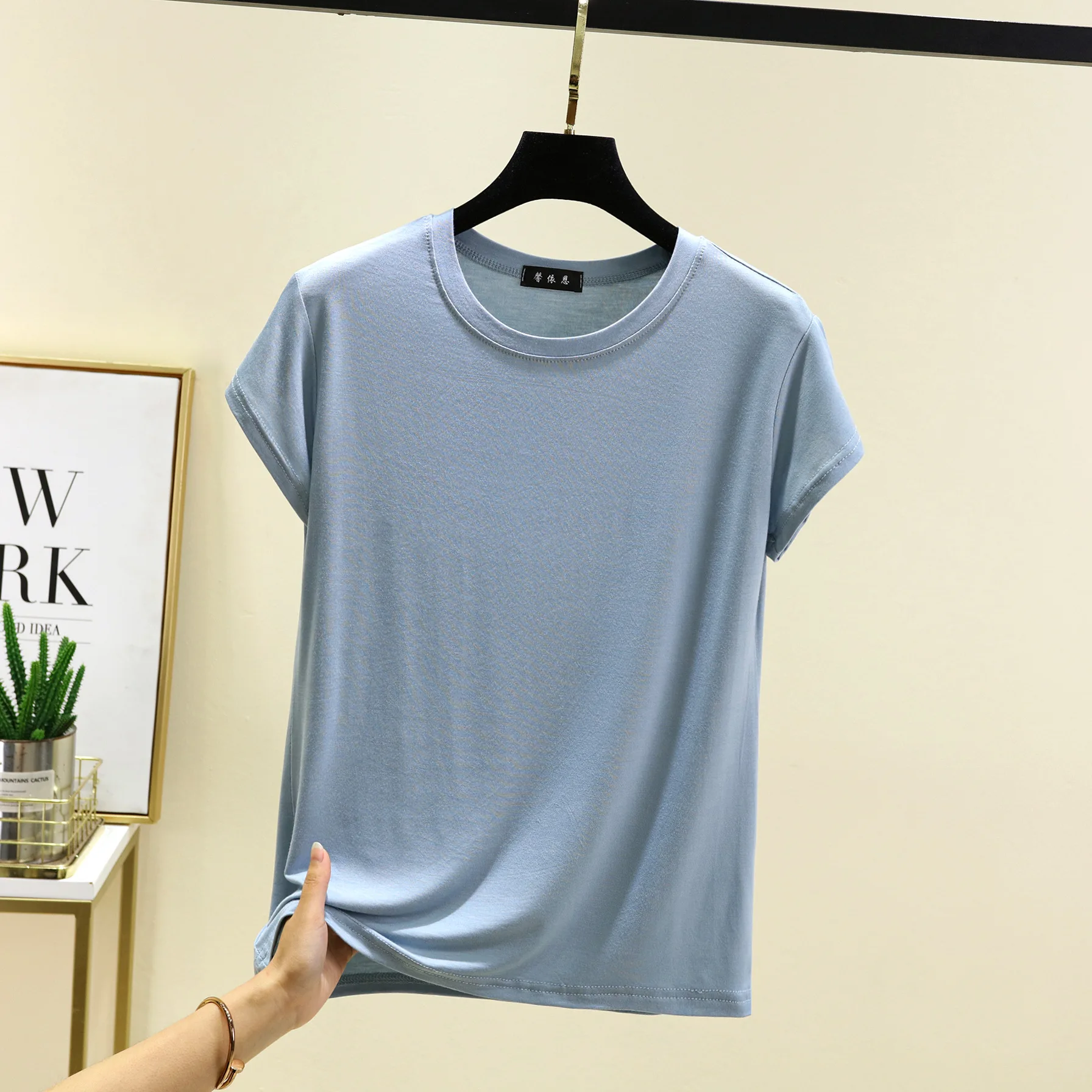 Plus size L to 6XL Modal O-Neck Tshirt Short Sleeves Solid color Slim Fit T-shirts summer women's tee tops all match - Image 17