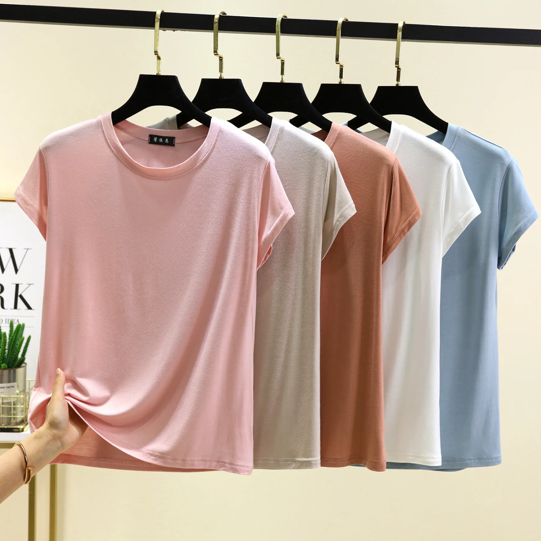 Plus size L to 6XL Modal O-Neck Tshirt Short Sleeves Solid color Slim Fit T-shirts summer women's tee tops all match - Image 3