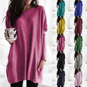 Women‘s Long Sleeve Pocket Tunic Tops Blouse Ladies Casual Loose Jumper Pullover Plus Size Clothing For Female 2025