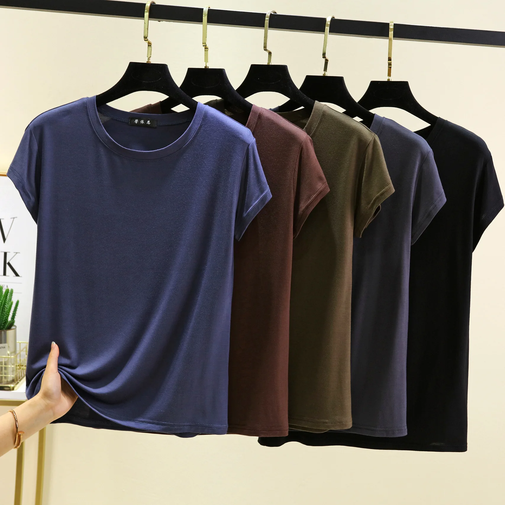 Plus size L to 6XL Modal O-Neck Tshirt Short Sleeves Solid color Slim Fit T-shirts summer women's tee tops all match - Image 2