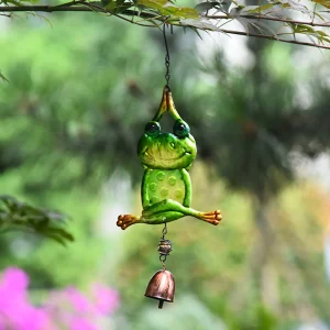 Yoga Frog Wind Chimes Vintage Iron Art Decorative Wind Chime Funny Frogs Statues Hanging Ornament for Home Garden Decoration