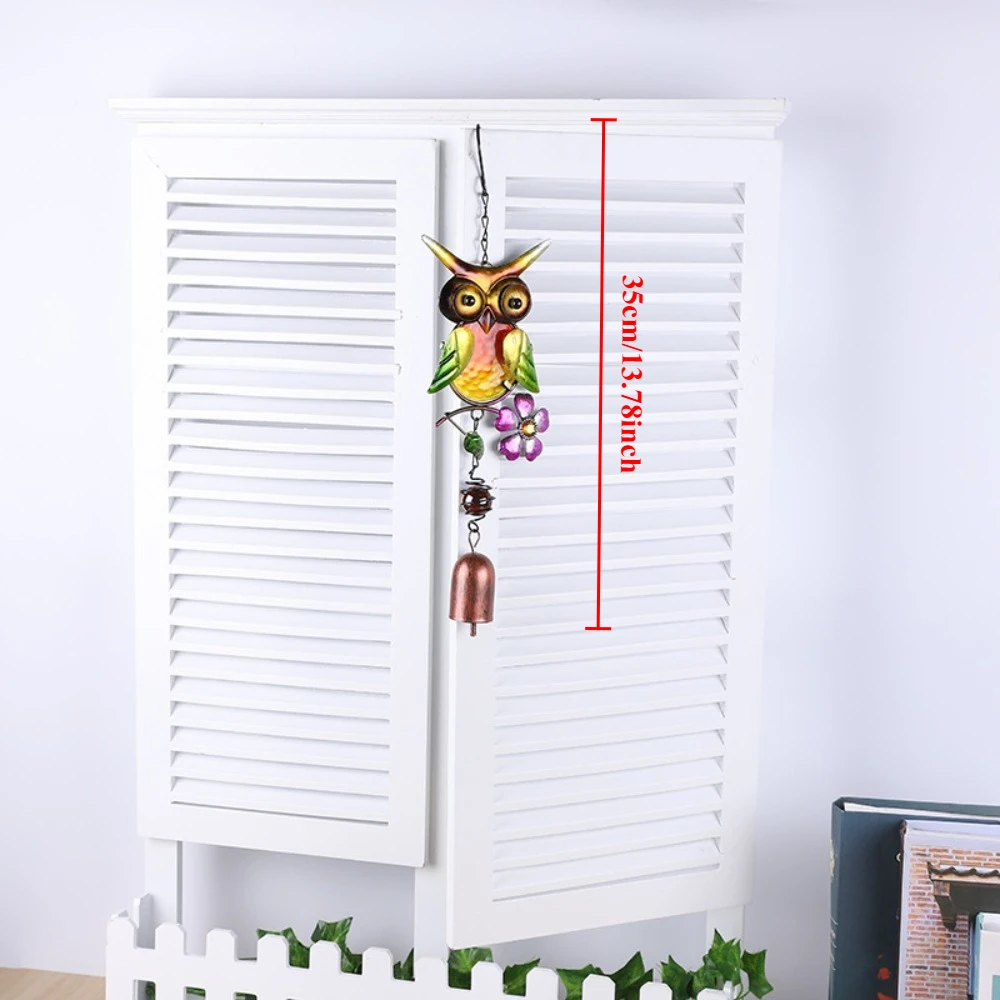 European Owl Wind Chime Creative Metal Pendant Glass Painted Bell Outdoor Garden Balcony Decorations Home Room Windows Decors - Image 2
