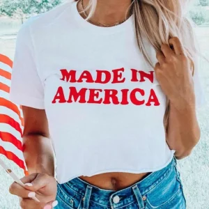 Skuggnas Made in America Graphic Crop Top Fourth of July Shirt Fashion Women Cropped t shirt Cotton Shirt Drop Shipping