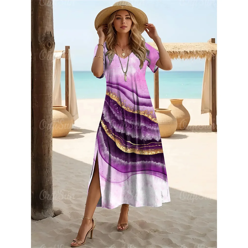 Fashions Women's Clothing Elegant Womens V-Neck Dresses Leopard Print Slit Long Dress Woman A-Line Skirt Summer Loose Pullover - Image 20