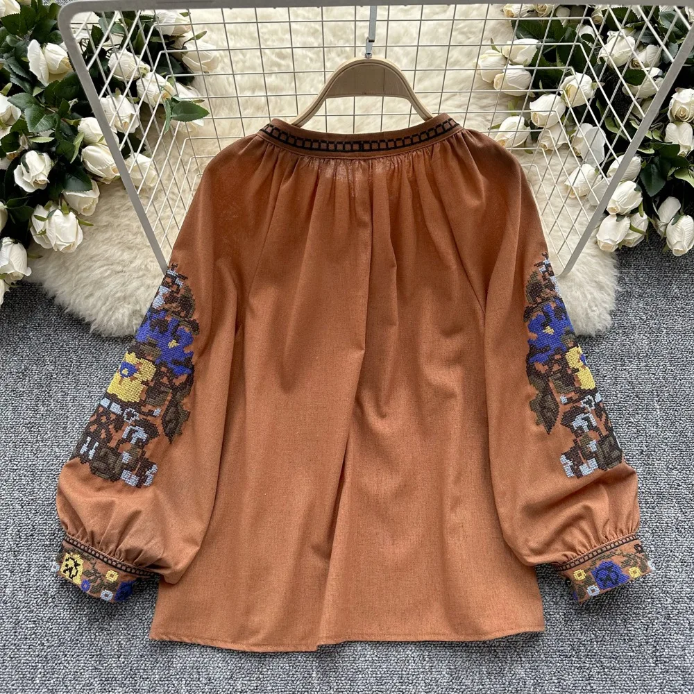 Neploe Fresh O Neck Lantern Sleeve Pullover Panelled Mujer Sweet Lace Up All-match Embroidery Shirt New Heavy Tassels Blouses - Image 5