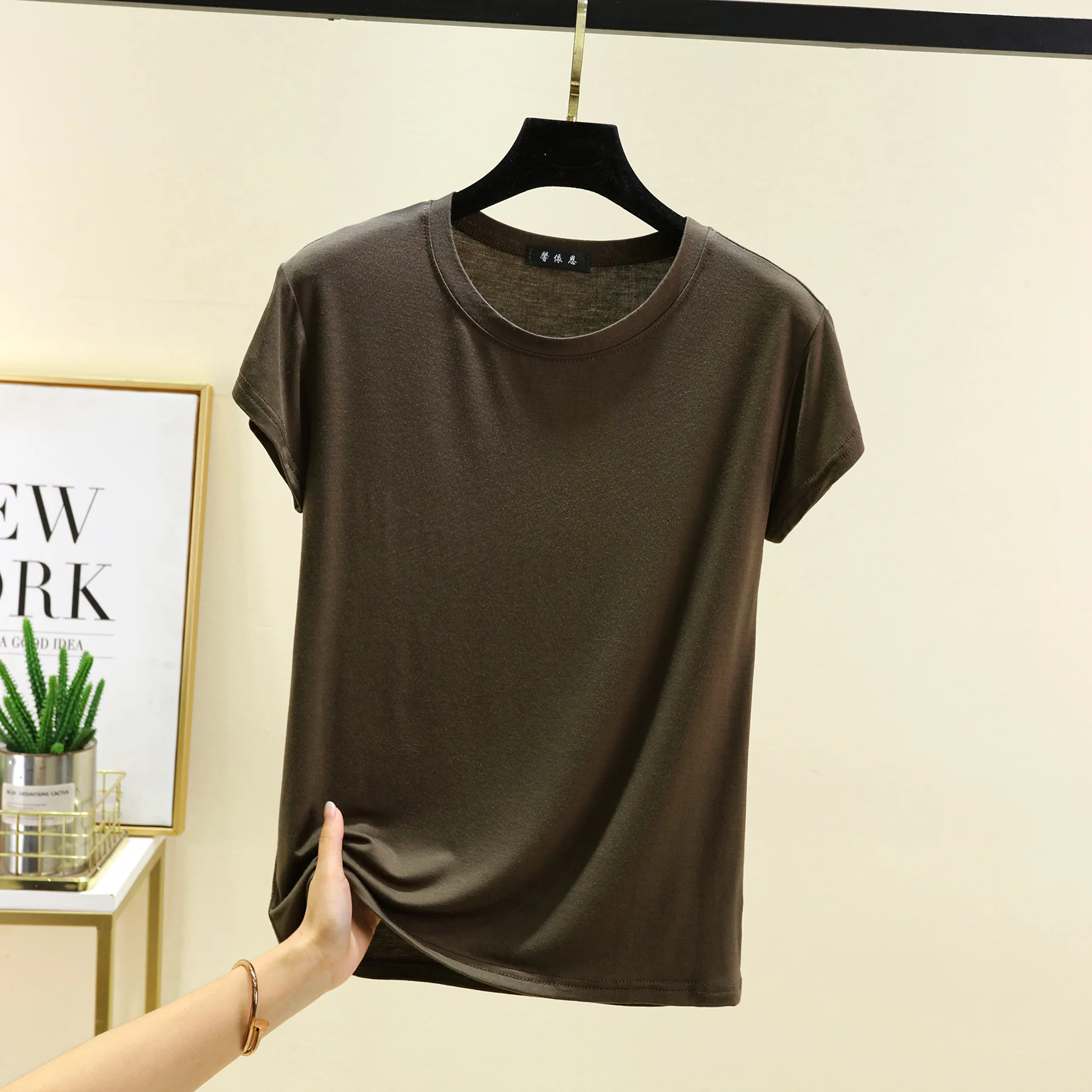 Plus size L to 6XL Modal O-Neck Tshirt Short Sleeves Solid color Slim Fit T-shirts summer women's tee tops all match - Image 14