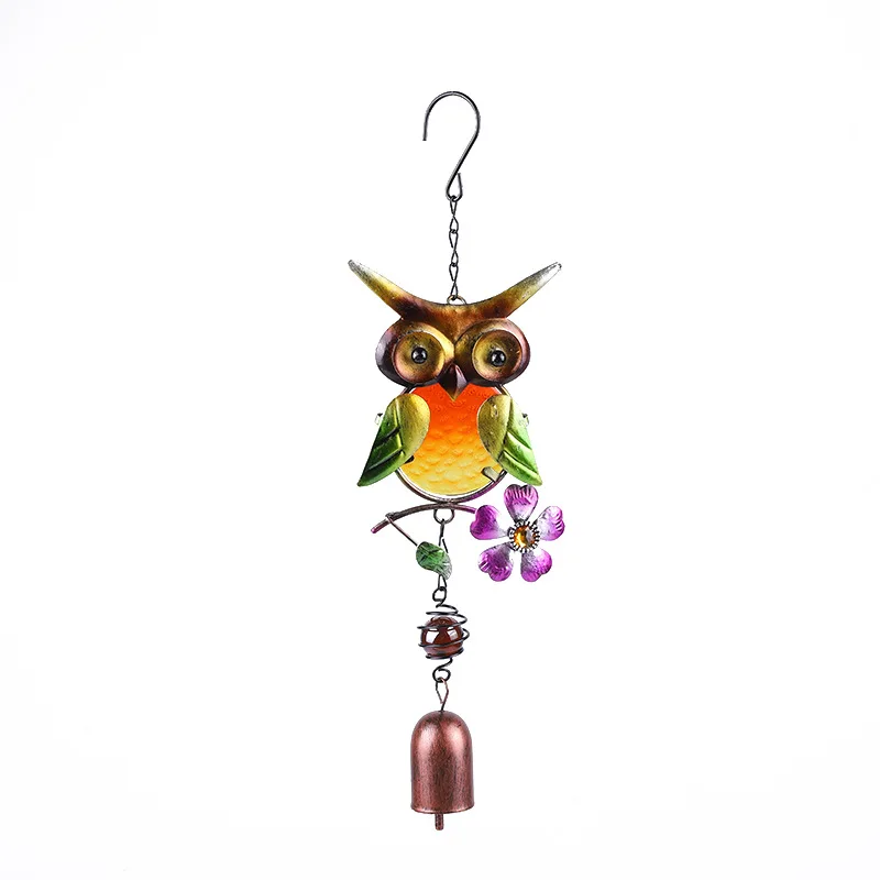 European Owl Wind Chime Creative Metal Pendant Glass Painted Bell Outdoor Garden Balcony Decorations Home Room Windows Decors - Image 7