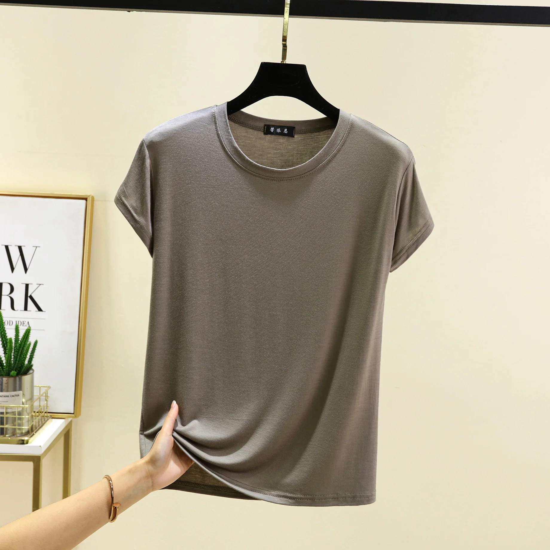 Plus size L to 6XL Modal O-Neck Tshirt Short Sleeves Solid color Slim Fit T-shirts summer women's tee tops all match - Image 9