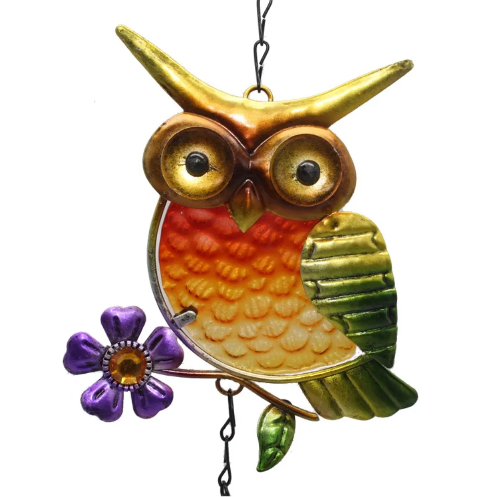 European Owl Wind Chime Creative Metal Pendant Glass Painted Bell Outdoor Garden Balcony Decorations Home Room Windows Decors - Image 5