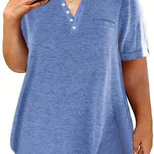 Plus Size 1XL-8XL Women's Loose Tops Ladies Casual V-neck Short Sleeve Pocket T-shirt Spring and Summer New Style