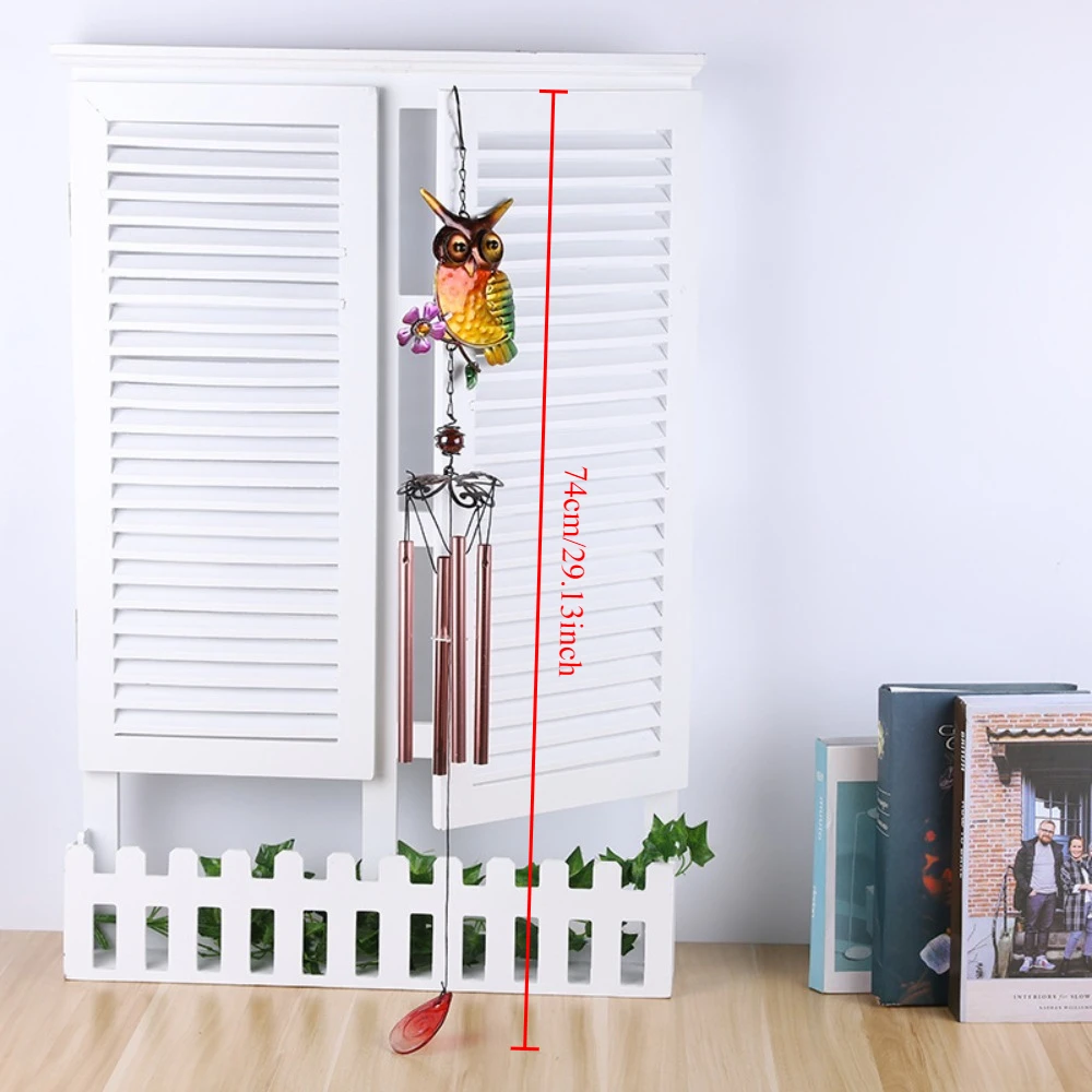 European Owl Wind Chime Creative Metal Pendant Glass Painted Bell Outdoor Garden Balcony Decorations Home Room Windows Decors - Image 3