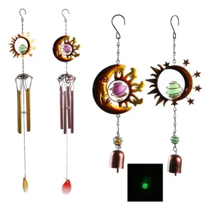 Moon Sun Metal Wind Chimes Luminous Handicrafts Bells Decorations Home Room Courtyard Decors Garden Rotatable Hanging Decoration