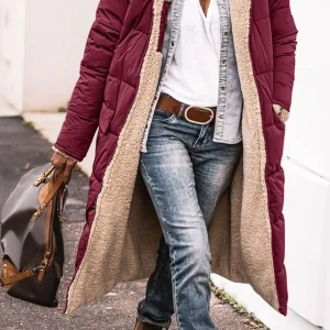 Women Solid Color Hooded Cotton Clothes Long Sleeves Double-sided Wear Slim Fleece Inside Loose Jacket Parka