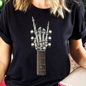 Rock on Guitar Print Round Neck T-shirt Spring Summer Harajuku Short Sleeve Casual Top Vintage Graphic Women's Clothing