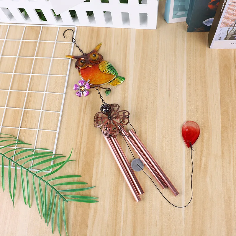 European Owl Wind Chime Creative Metal Pendant Glass Painted Bell Outdoor Garden Balcony Decorations Home Room Windows Decors - Image 10