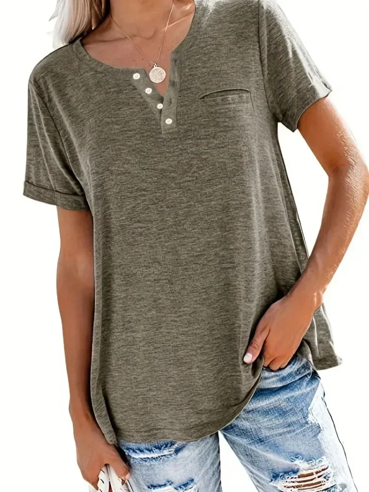 Plus Size 1XL-8XL Women's Loose Tops Ladies Casual V-neck Short Sleeve Pocket T-shirt Spring and Summer New Style - Image 4