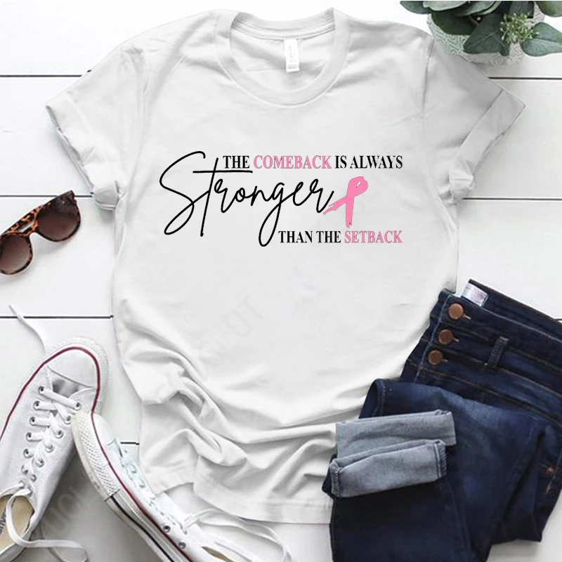 Pink Breast Cancer Shirt Women, The Comeback Is Always Stronger Than The Setback, Pink Ribbon, Breast Cancer Survivor T-Shirts - Image 4