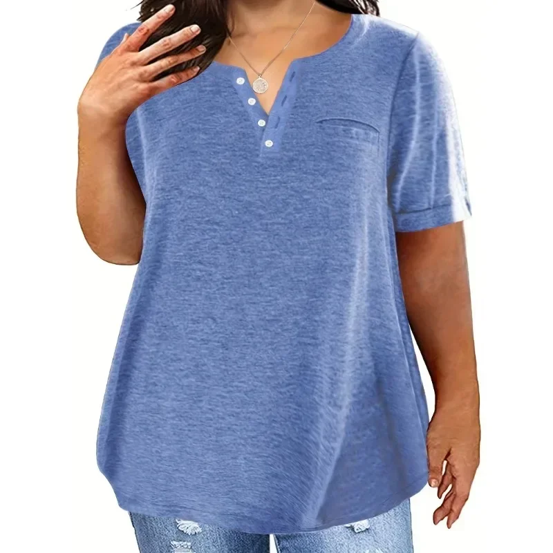 Plus Size 1XL-8XL Women's Loose Tops Ladies Casual V-neck Short Sleeve Pocket T-shirt Spring and Summer New Style - Image 11